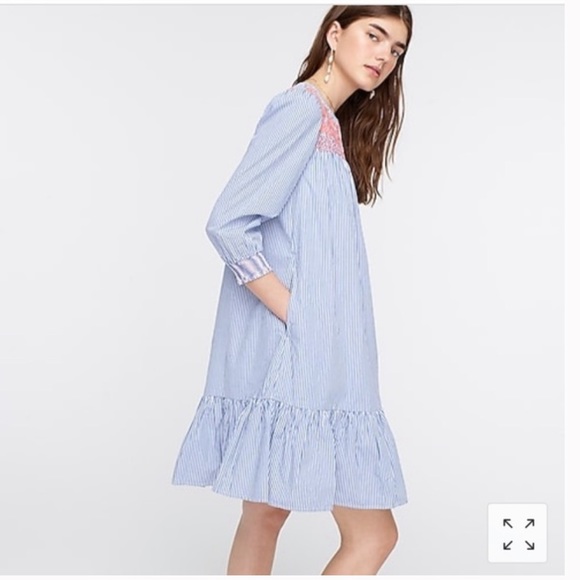 J. Crew Dresses & Skirts - J. Crew Striped Embroidered Popover Dress Medium